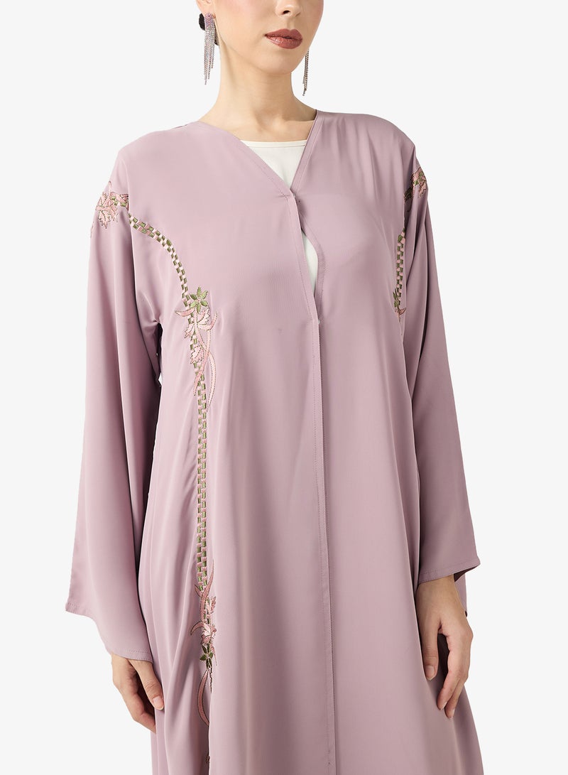hayas closet Embroidered Open Abaya With Sheila - Image 3